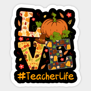 Thankful Teacher Retro Groovy Thanksgiving Fall Women Men Sticker